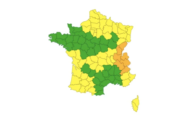 Météo France place 7 départements de lest de la France en vigilance