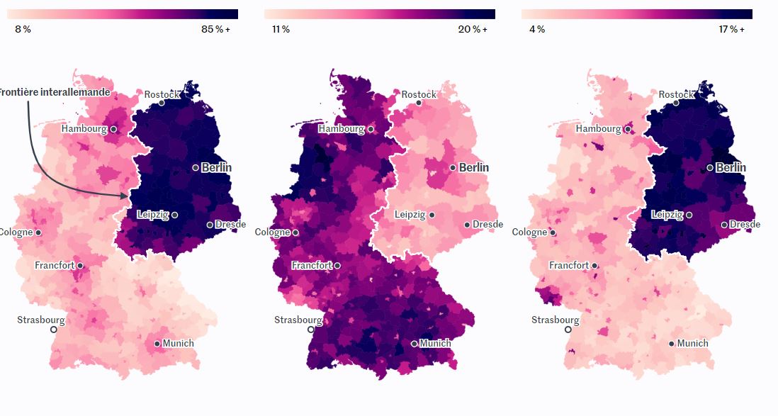 Chute du mur de Berlin trente ans après cartes sur le décalage persistant entre lex RDA et